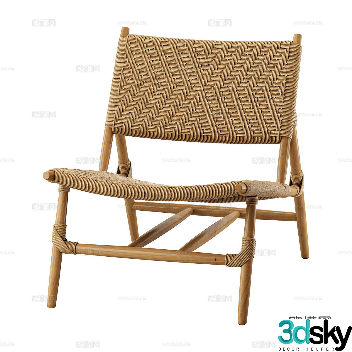 Nordic simple single chair rattan chair simple chair living room chair dining chair 3d model