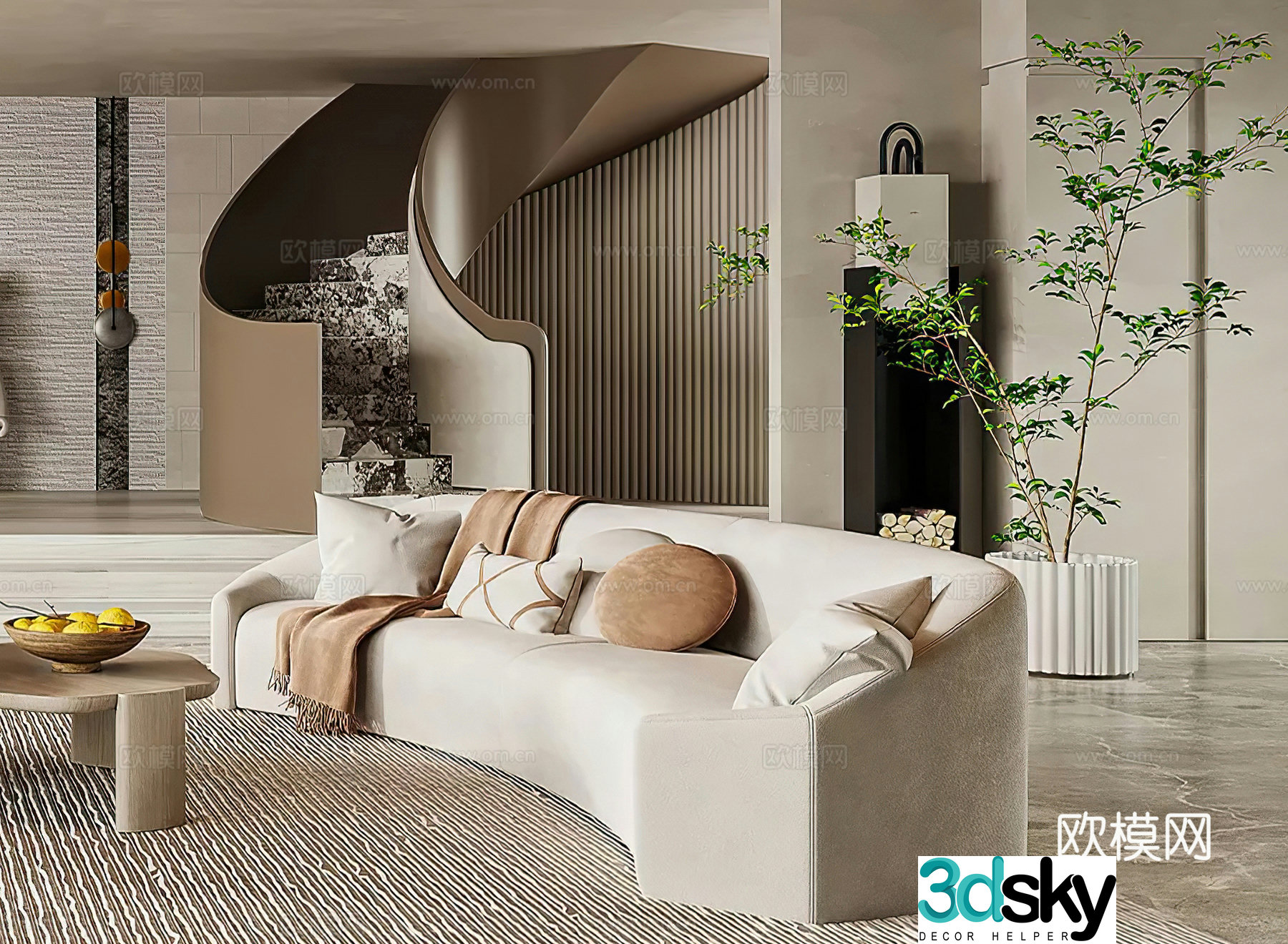 Modern casual sofa multi-person sofa spiral staircase creamy sofa leisure chair wasabi 3d model
