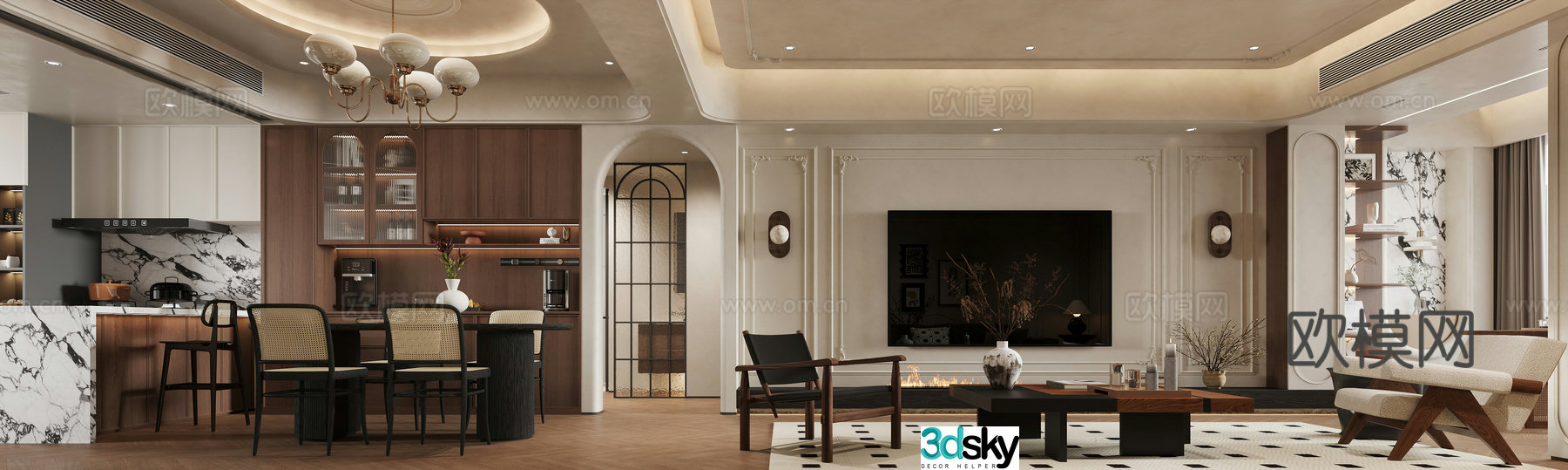 3D model of medieval style living room restaurant