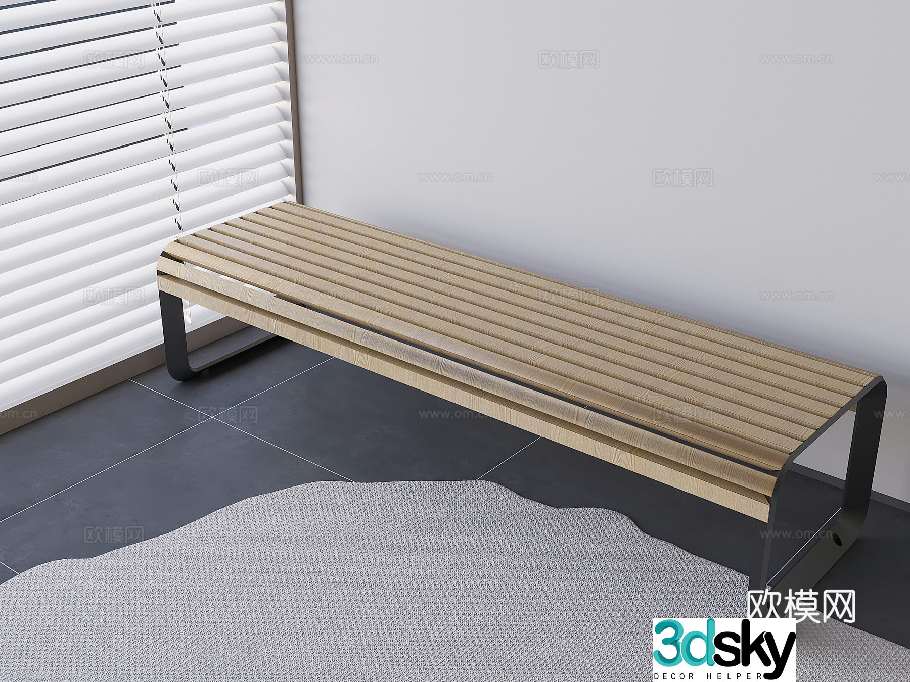 Solid wood public long chair outdoor park leisure chair 3d model