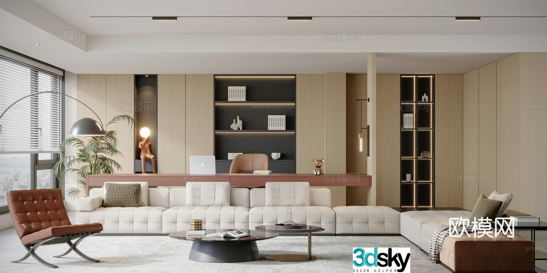 Modern large flat living room sofa combination 3D model