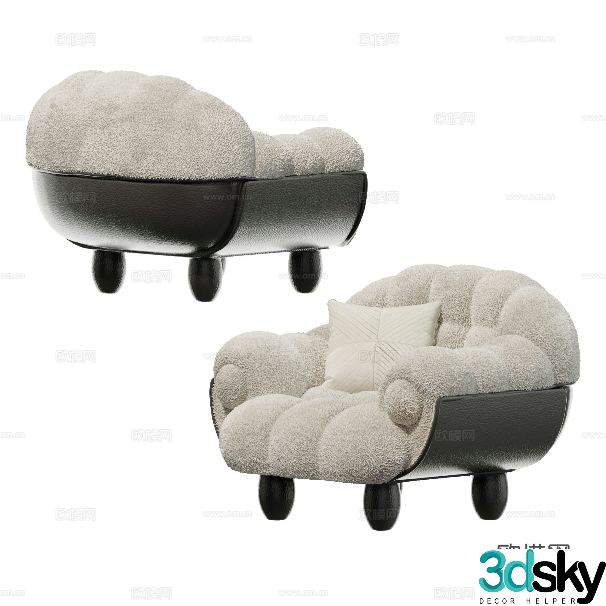 Modern cream style lounge chair 3d model