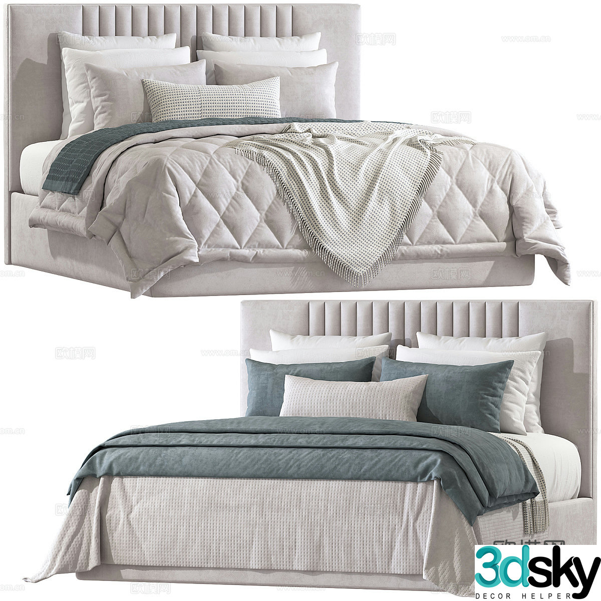 New Chinese style fabric double bed 3D model