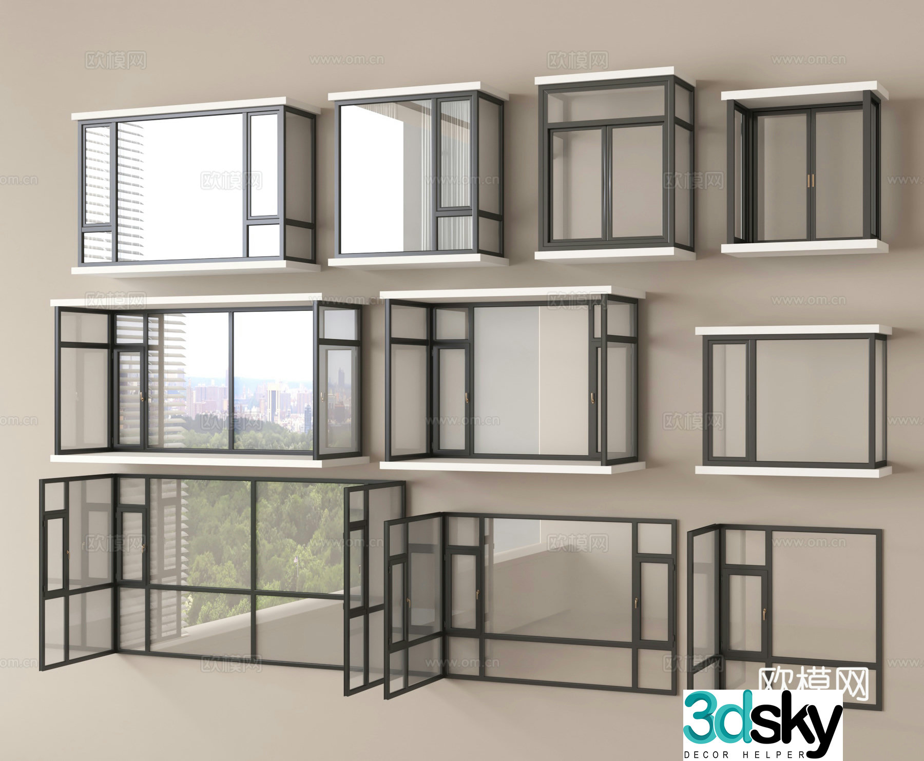 Balcony window Floor to ceiling window Casement window Window 3D model