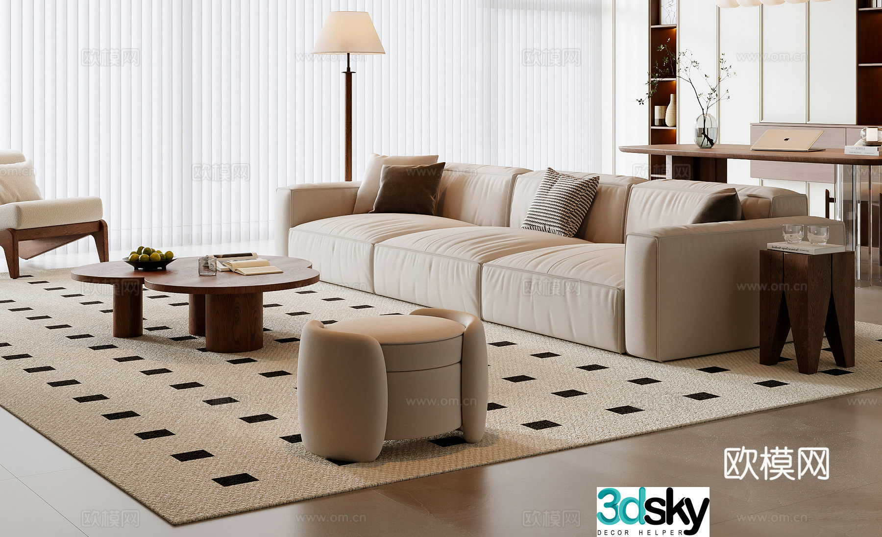 Medium style sofa coffee table combination 3D model
