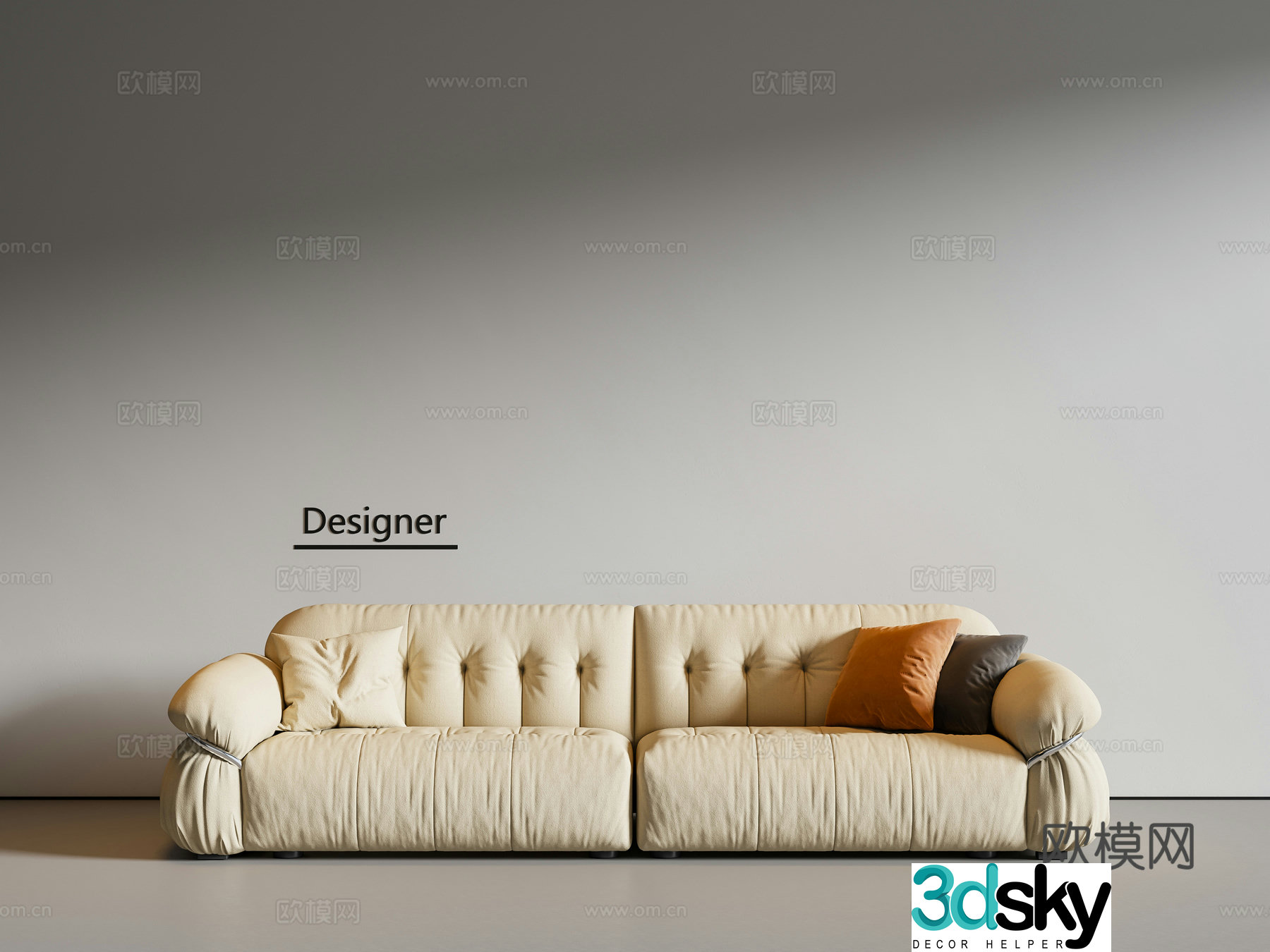 Modern cream style multi-person sofa fabric sofa 3d model