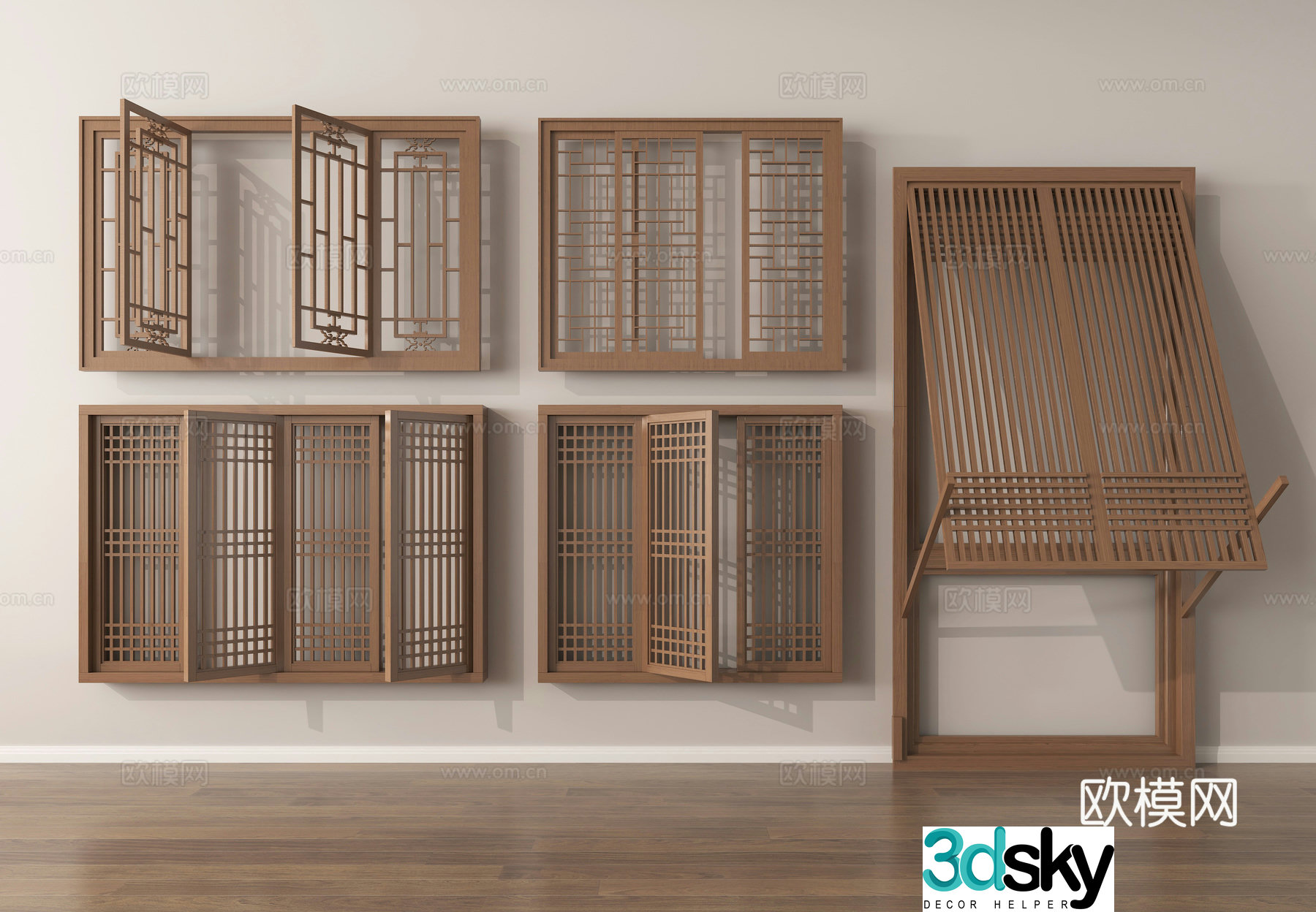 New Chinese style windows hollow windows carved windows grille windows 3D model