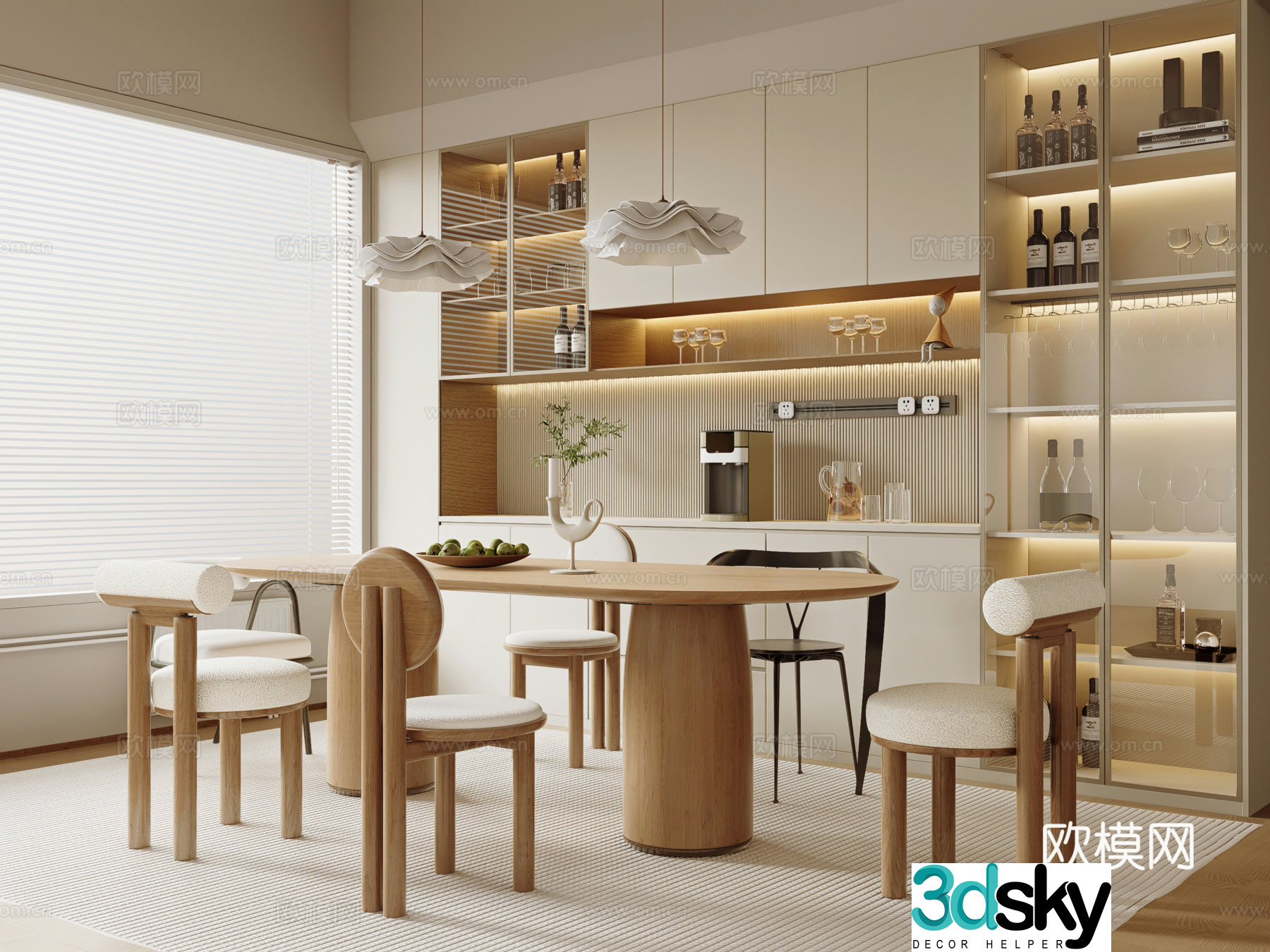 Modern cream home restaurant 3d model