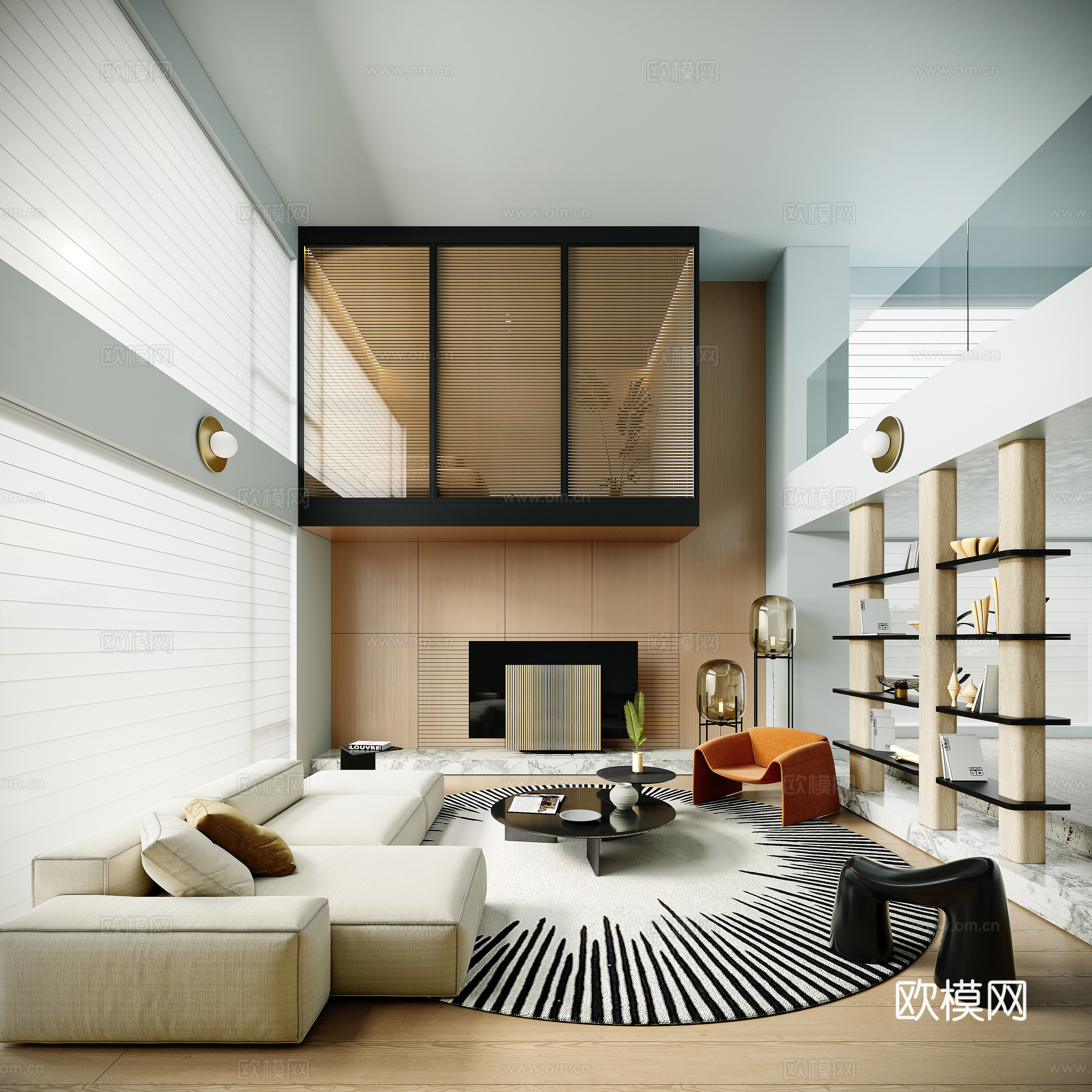 Modern villa living room lobby 3d model
