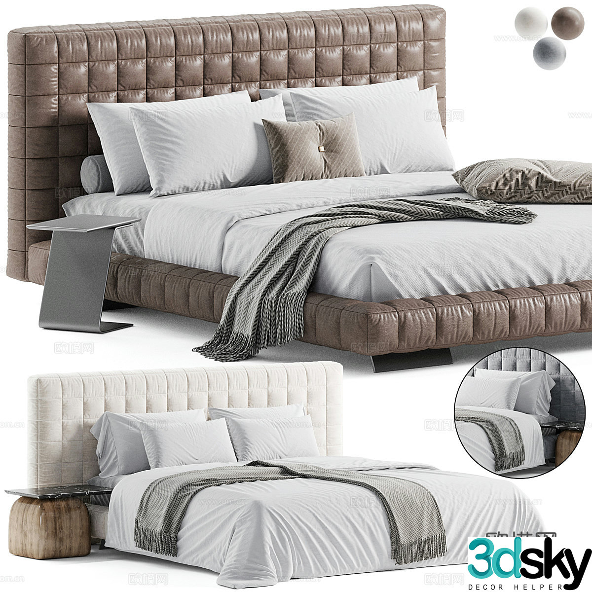 Modern Italian Minotti Twiggy Double Bed 3D Model