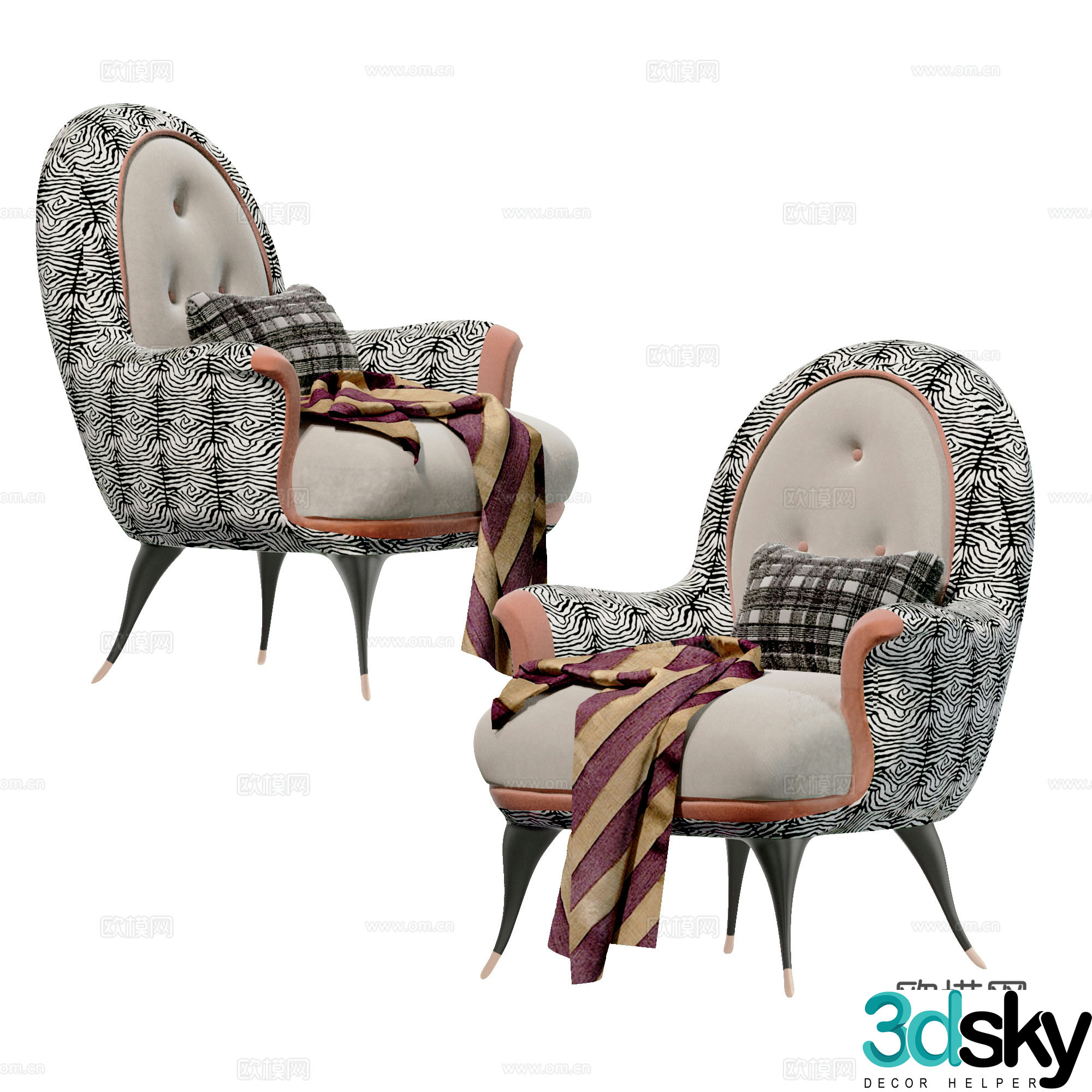 French light luxury leisure chair casual sofa 3D model