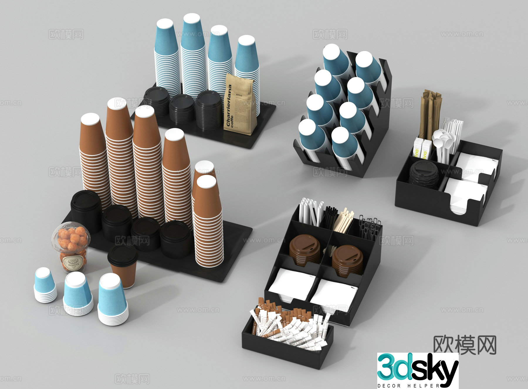 Paper cup holder Disposable paper cup beverage cup lid takeaway coffee cup 3d model