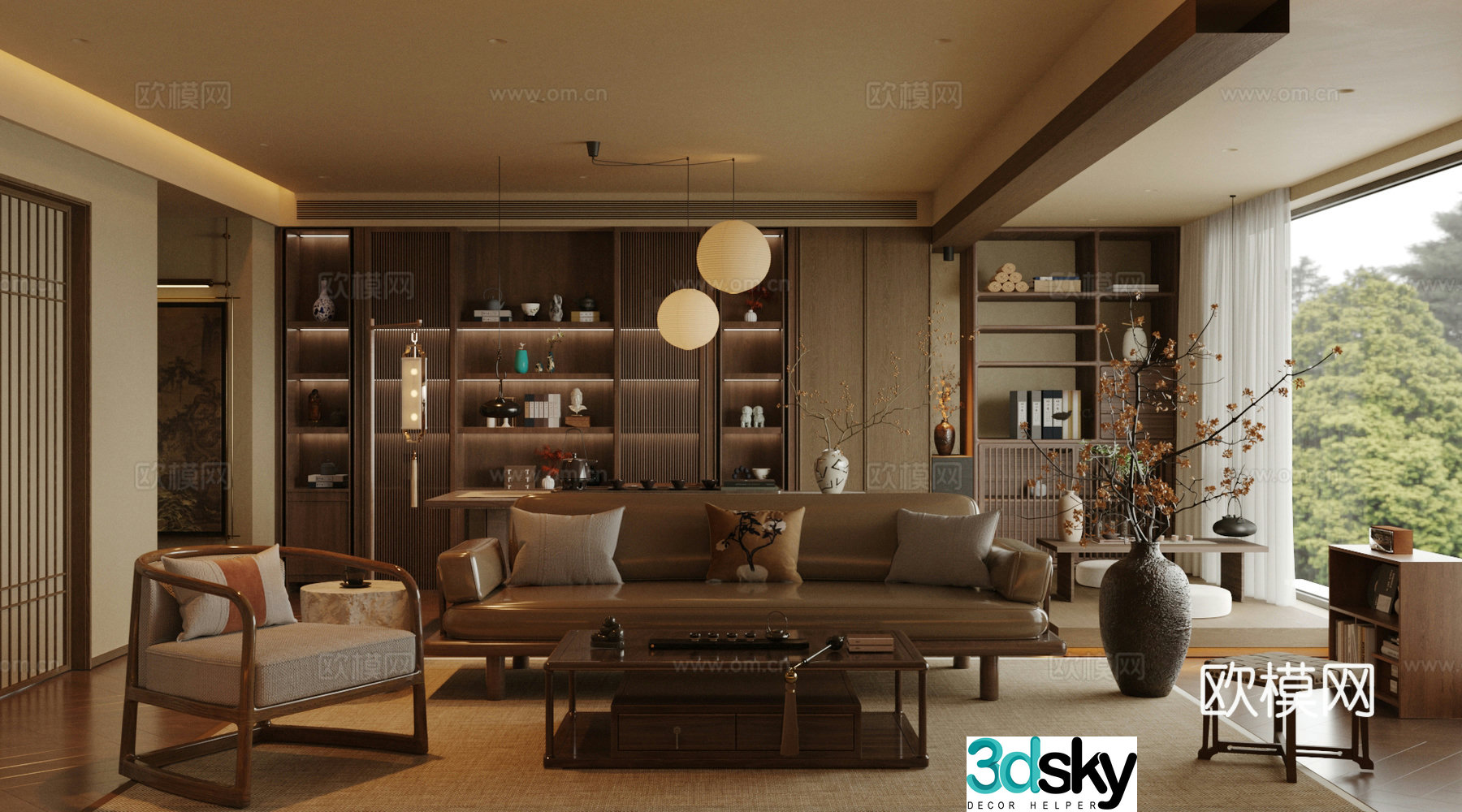 Chinese Song style living room New Chinese Zen living room Sofa coffee table combination Song style aesthetic living room 3D model