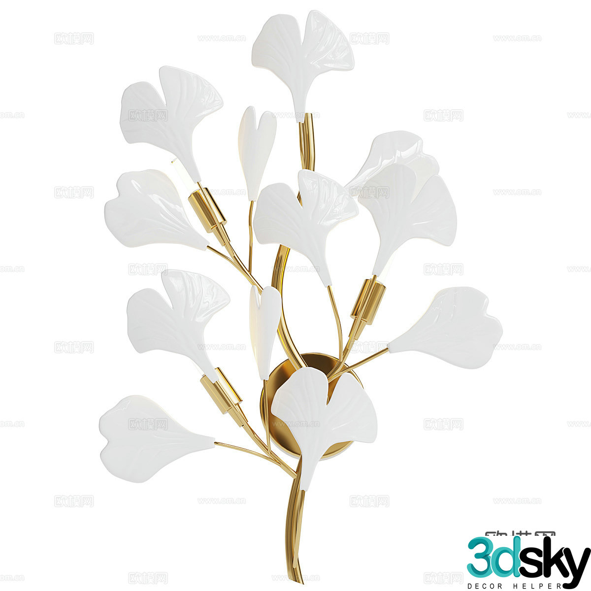 Modern light luxury ginkgo leaf decorative wall light 3D model