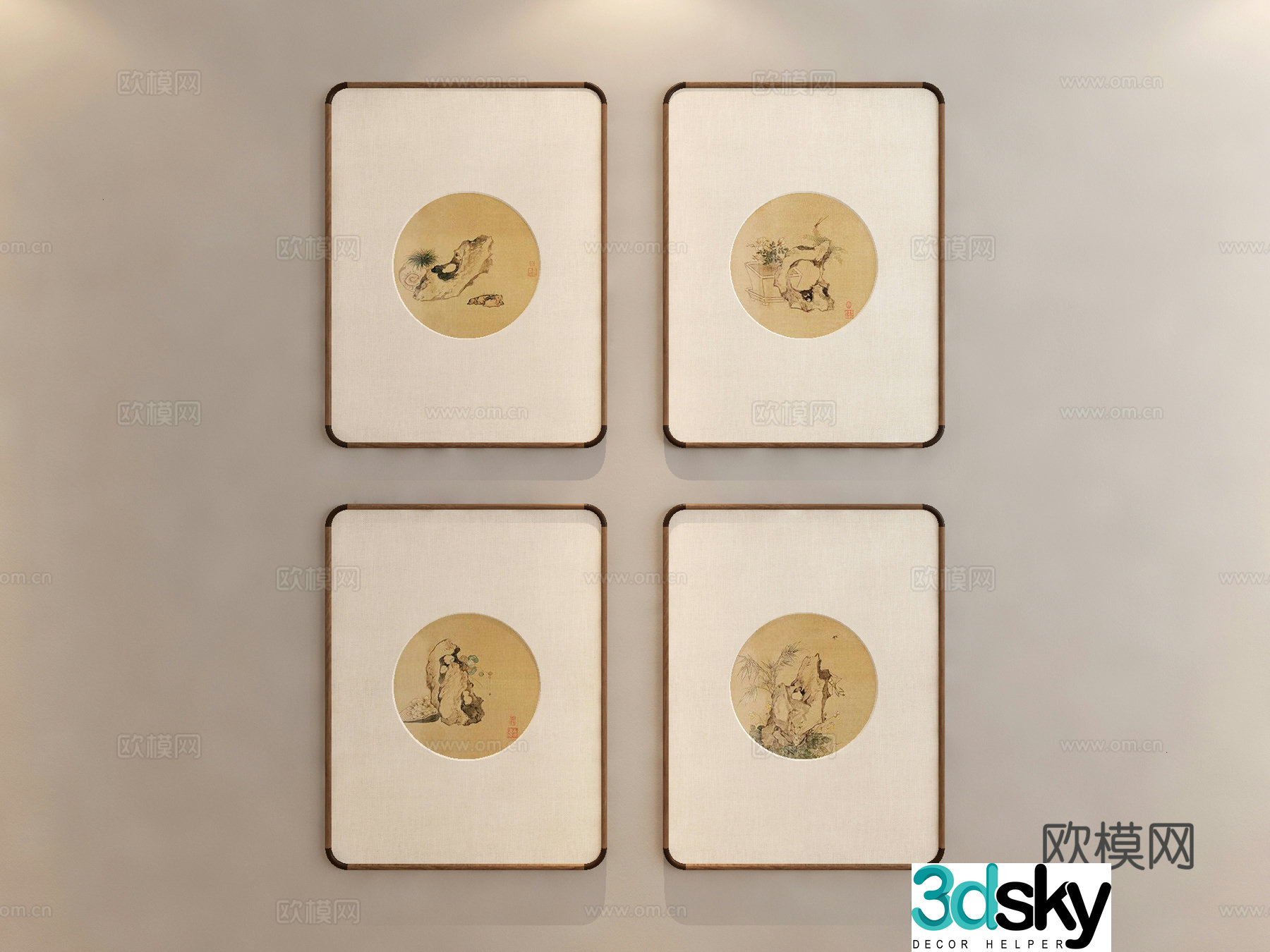 New Chinese style hanging paintings Song style aesthetic hanging paintings Chinese style combination paintings artistic conception painting 3D model