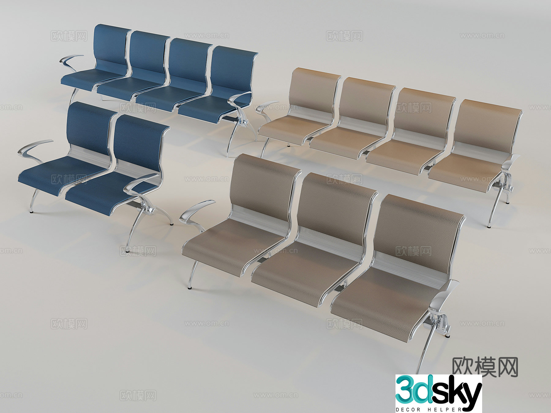 Stainless steel public row chairs waiting chairs infusion chairs airport station rest chairs 3D model