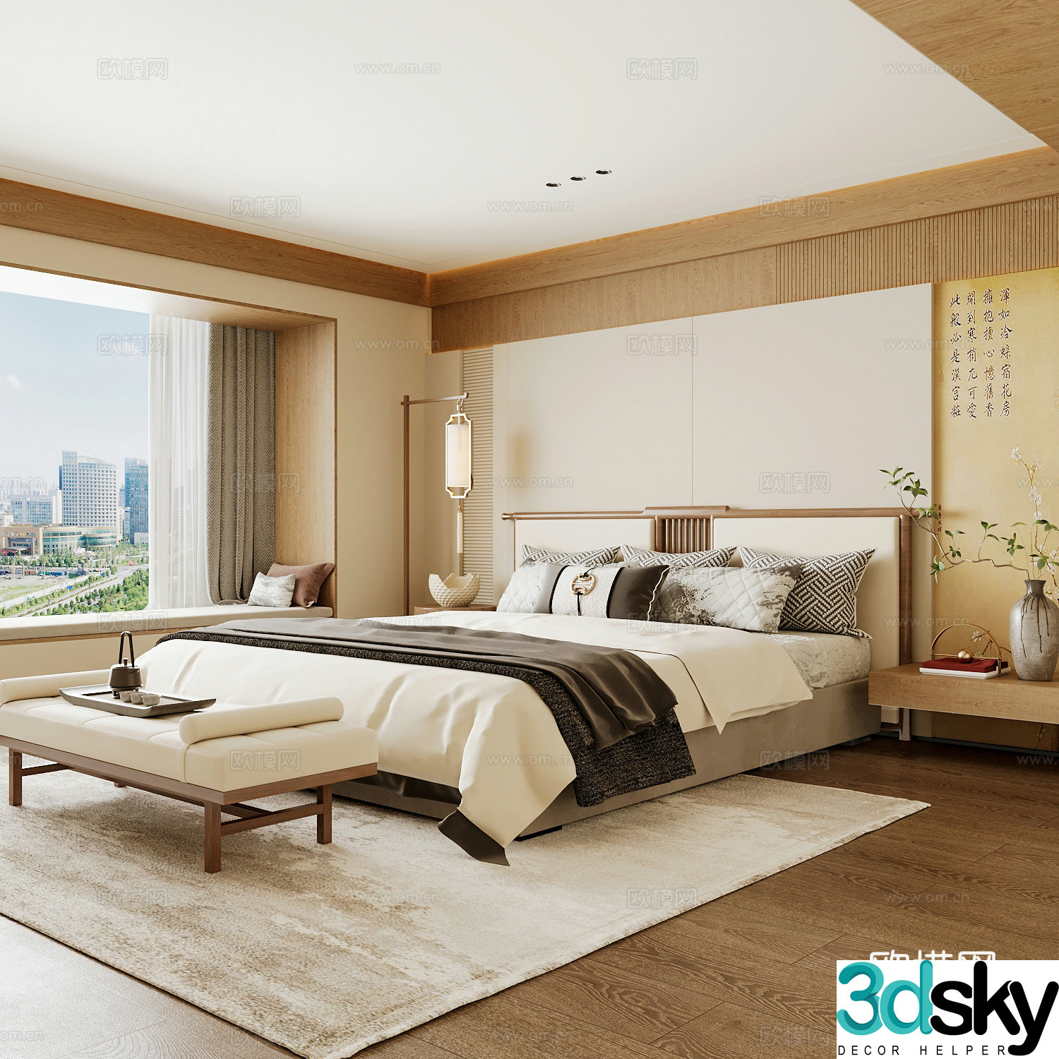 New Chinese style home bedroom Song family aesthetic bedroom Song style bedroom New Chinese style double bed 3D model