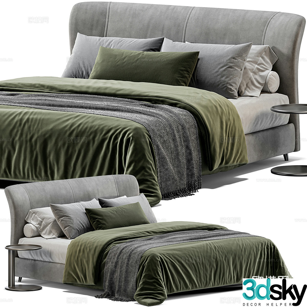 Modern Italian Twils Calvin Fabric Double Bed 3D Model