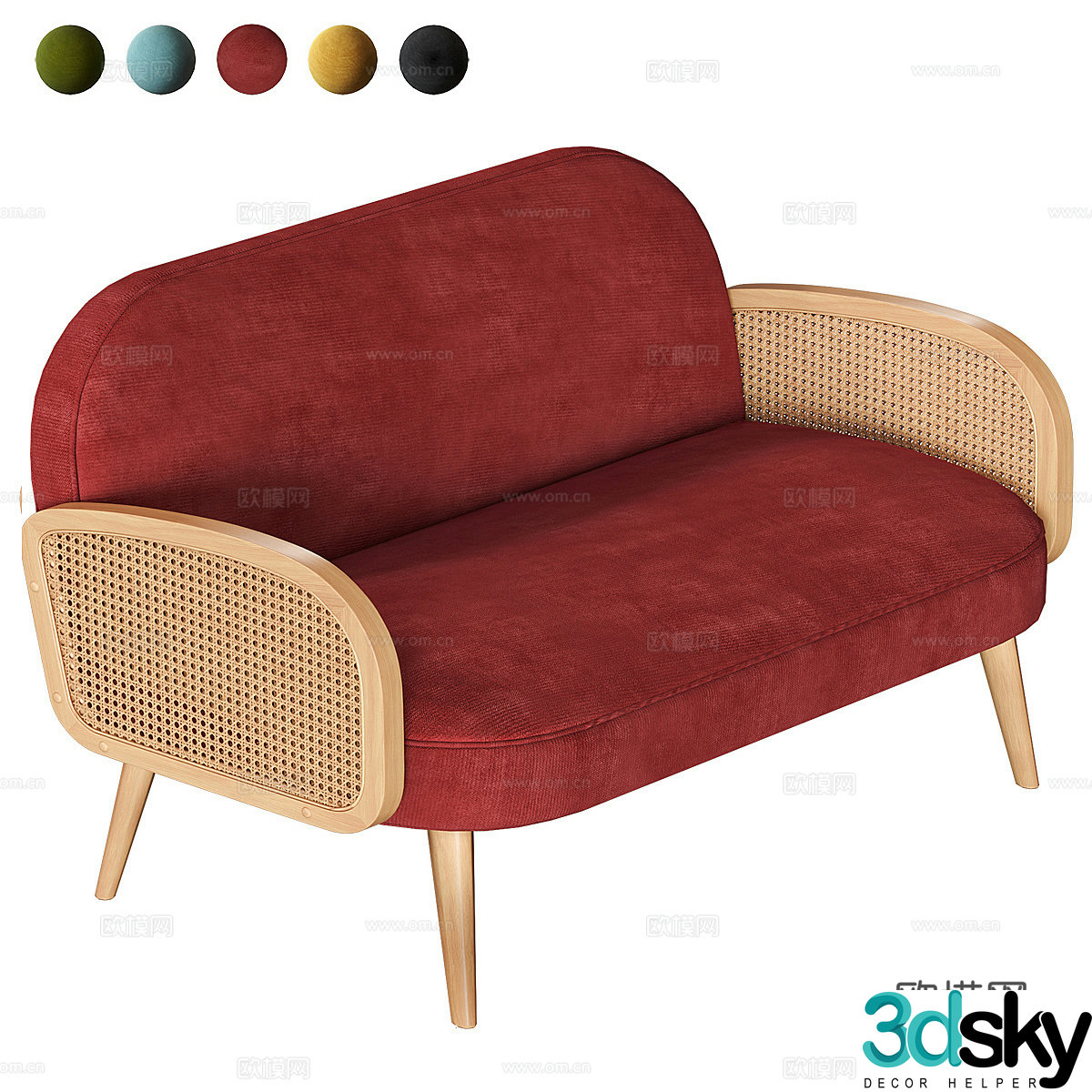 New Chinese logs BUISSEAU Velvet Willow Rattan sofa 3D model