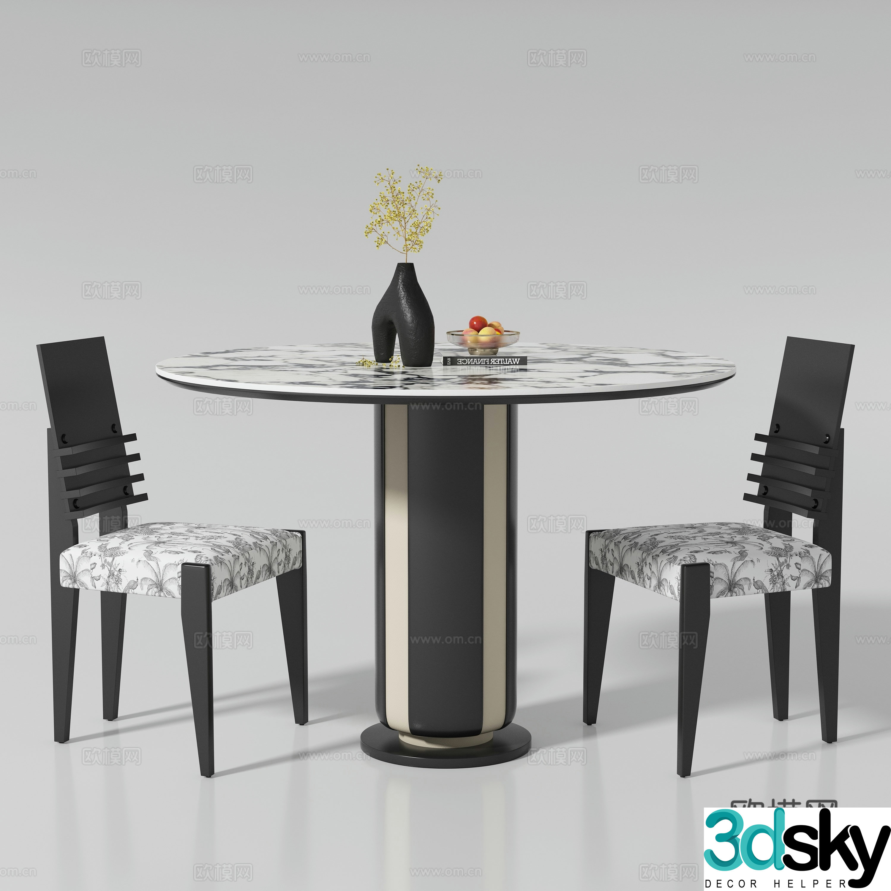 Modern dining table and chair 3d model