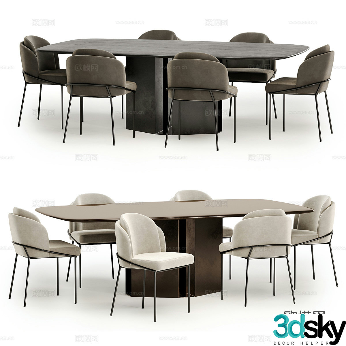 Modern Italian ANGELO EYL Dining Table and Chair 3D Model