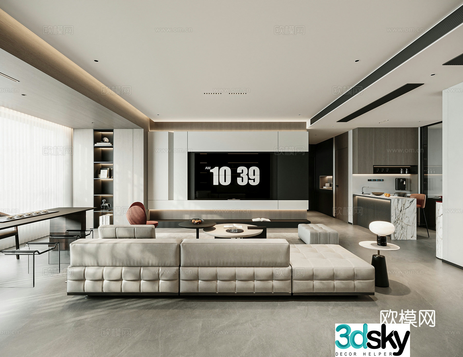 Italian light luxury open living room simple horizontal hall sofa and coffee table combination dining table and chair combination bar 3D model