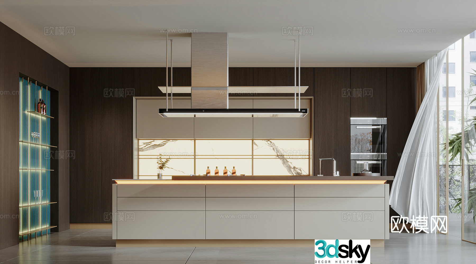 Modern open kitchen island 3d model