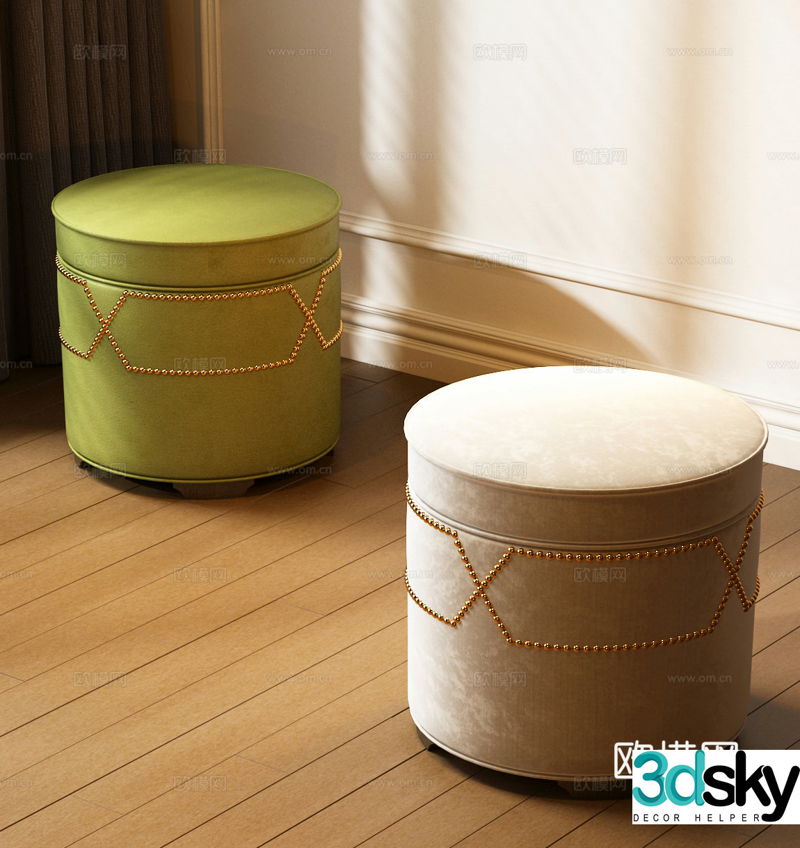 American pouf American makeup stool American stool 3D model