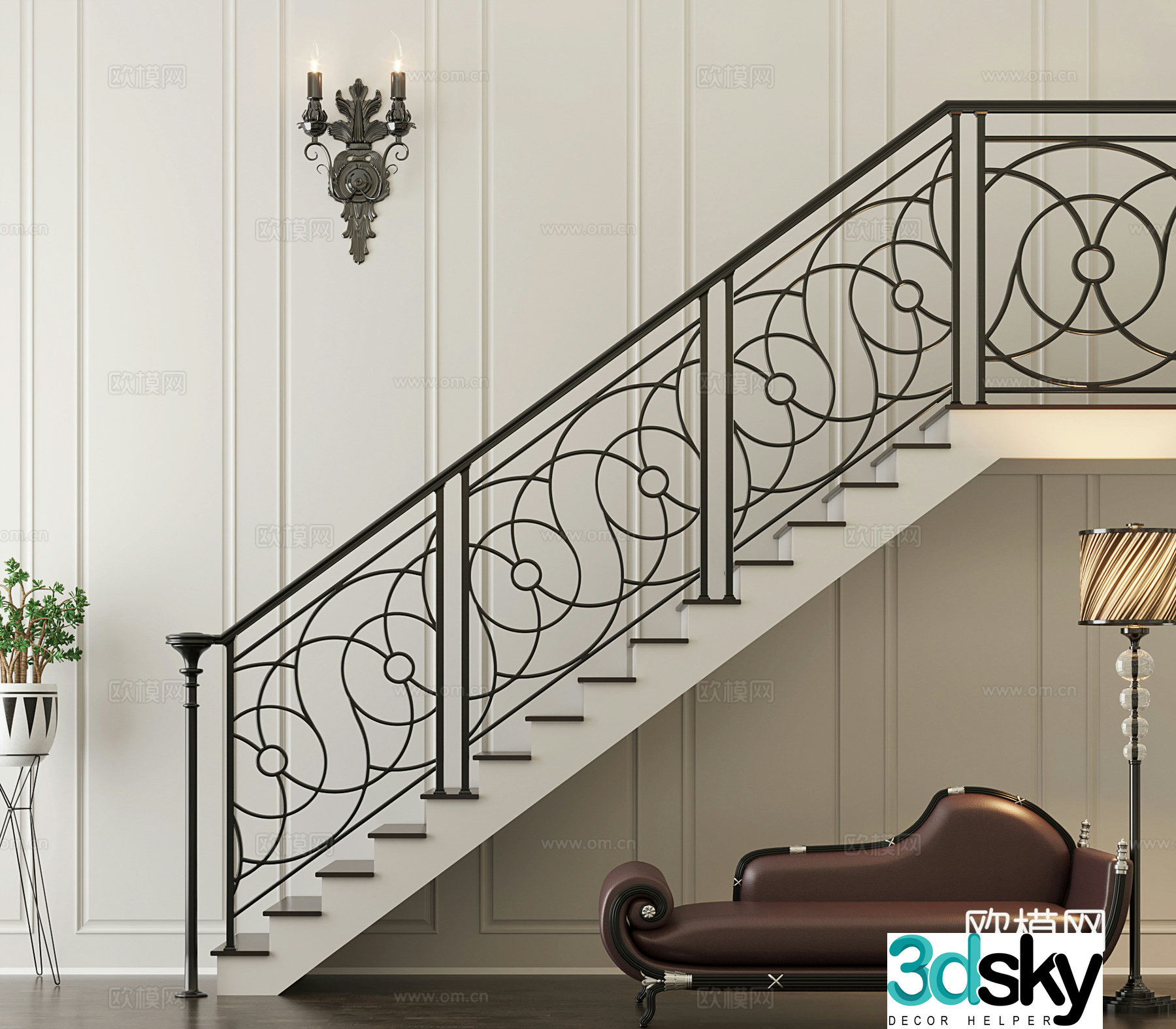 Wrought iron railing 3d model