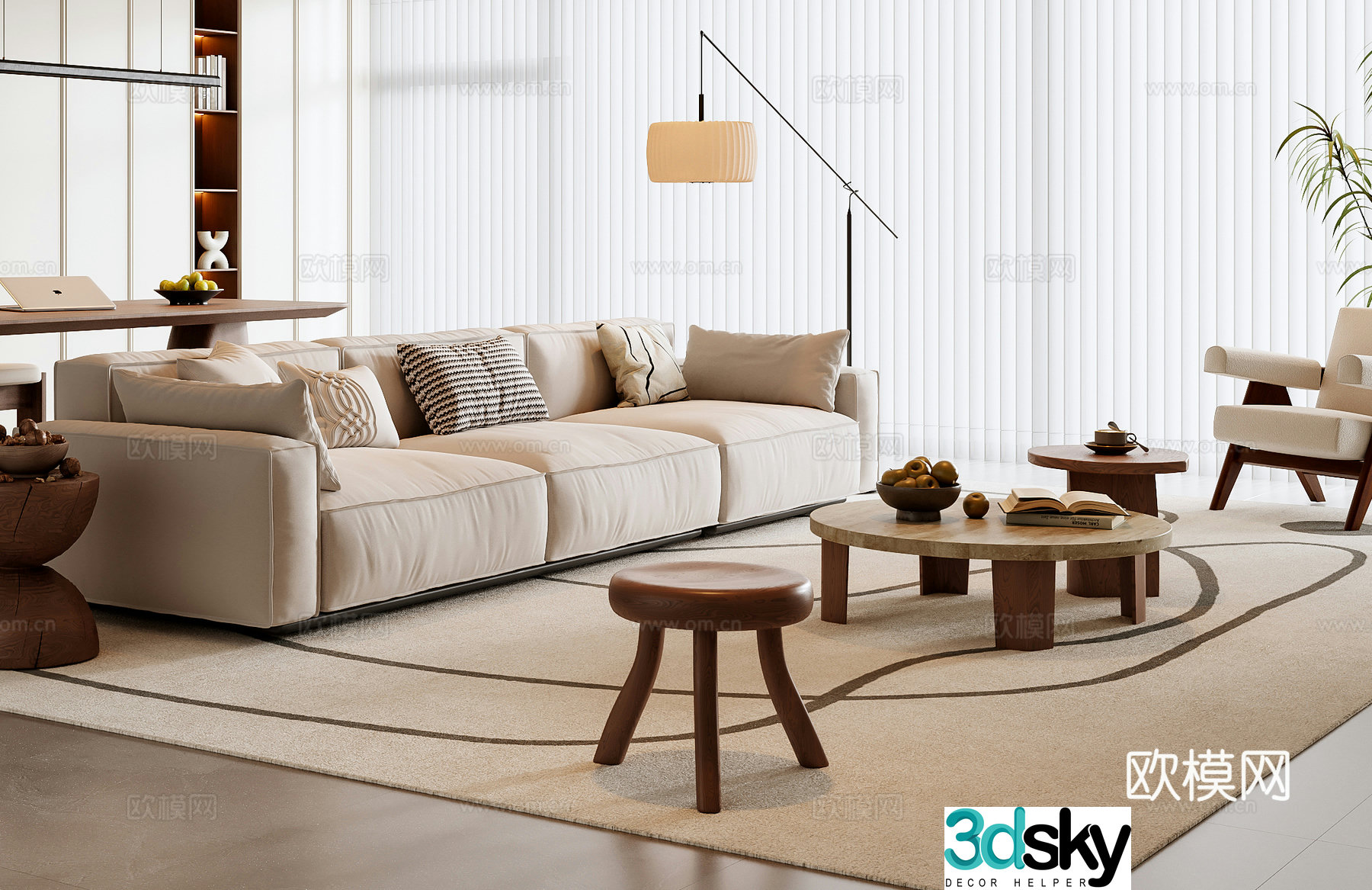 Medium style sofa coffee table combination 3D model