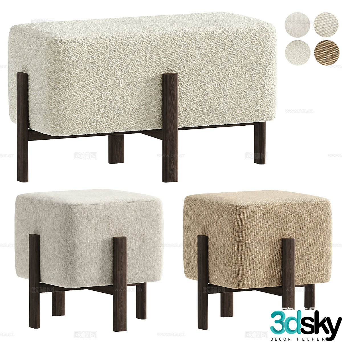 New Chinese style fabric stool 3D model