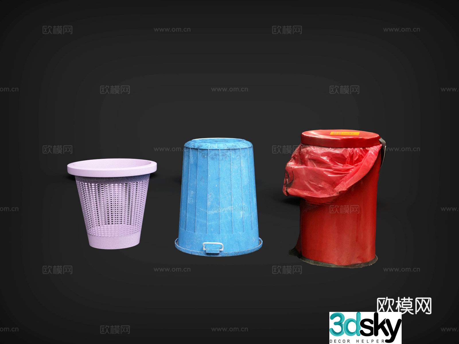Trash can trash can trash can plastic can iron can red can blue can 3d model