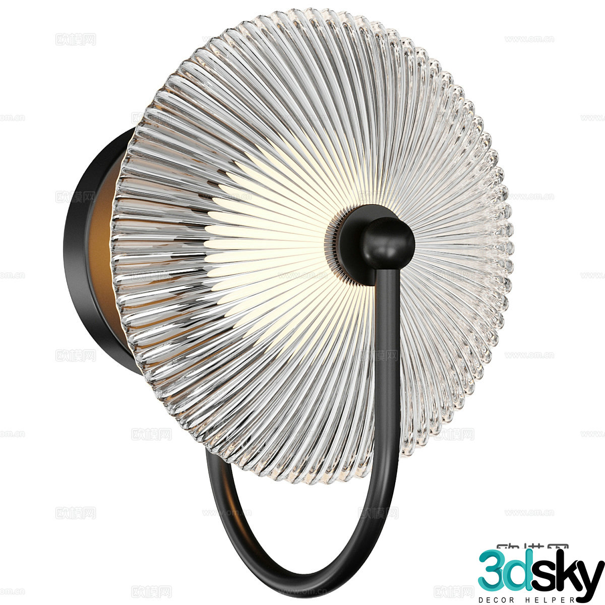 New Chinese style light luxury round glass wall lamp 3D model