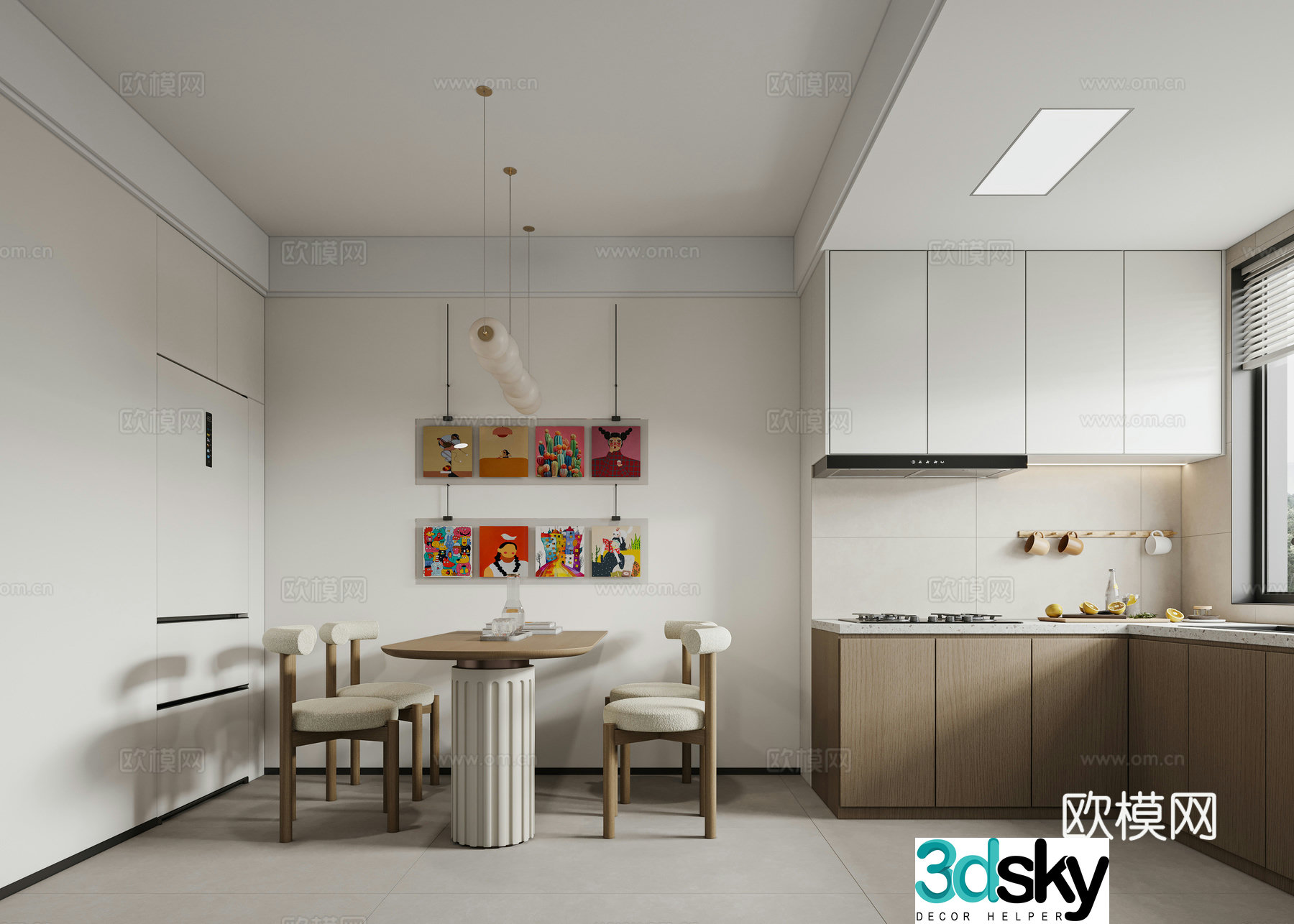 Modern Cream Style Restaurant Kitchen 3d Model