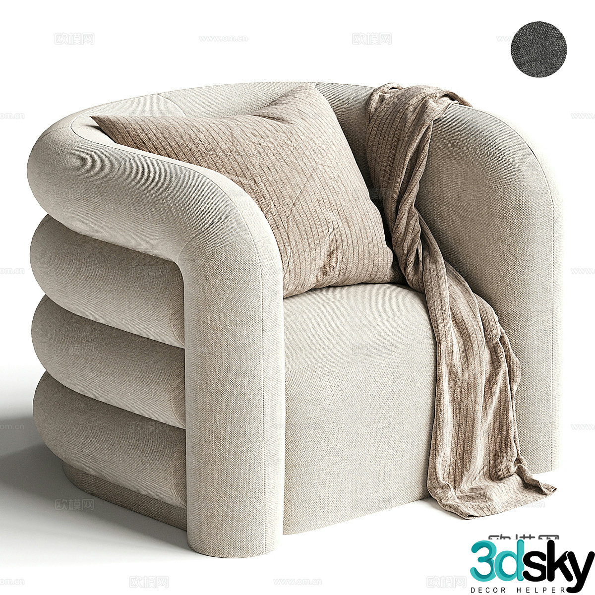 Modern Cream Style CURVES Casual Sofa 3D Model