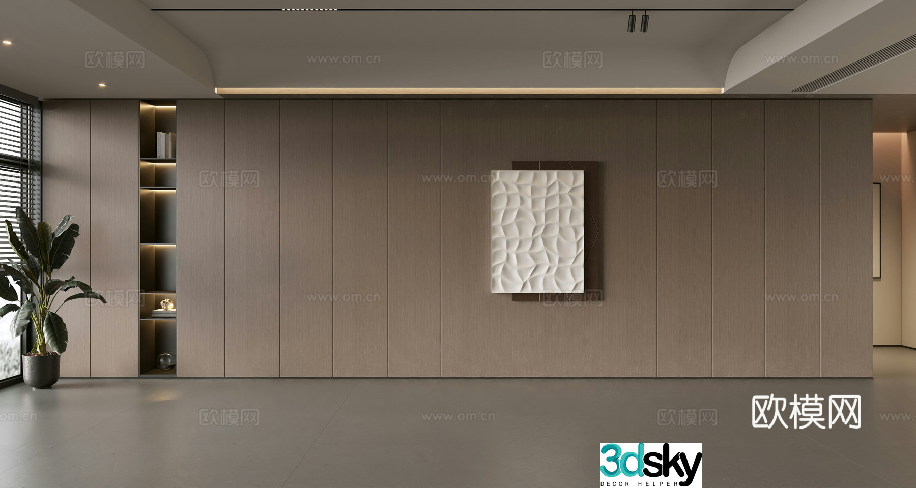 Modern Italian sofa background wall modern ornament balcony cabinet living room cabinet wood veneer background wall 3d model