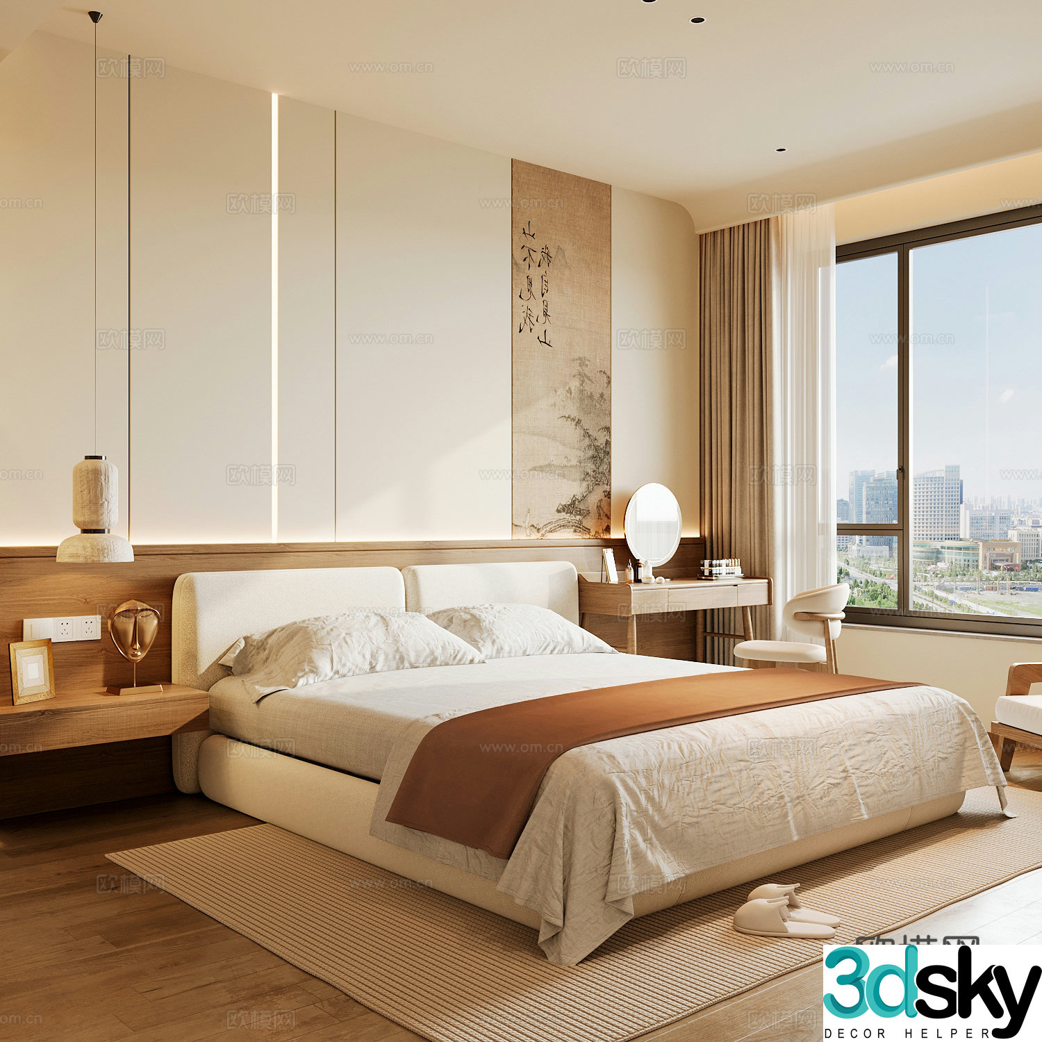 New Chinese style home bedroom Song family aesthetic bedroom Song style bedroom New Chinese style double bed 3D model