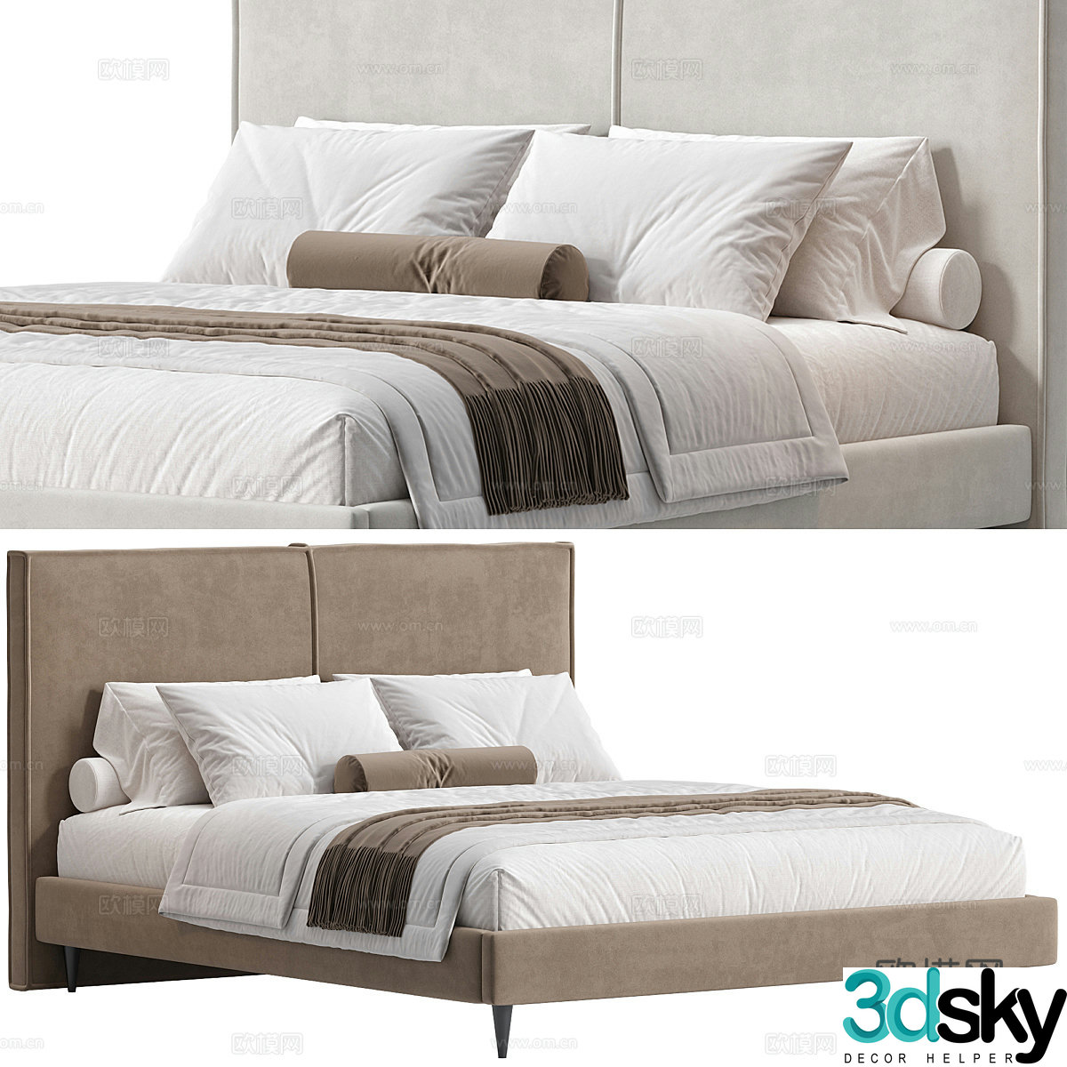 New Chinese style fabric double bed 3D model