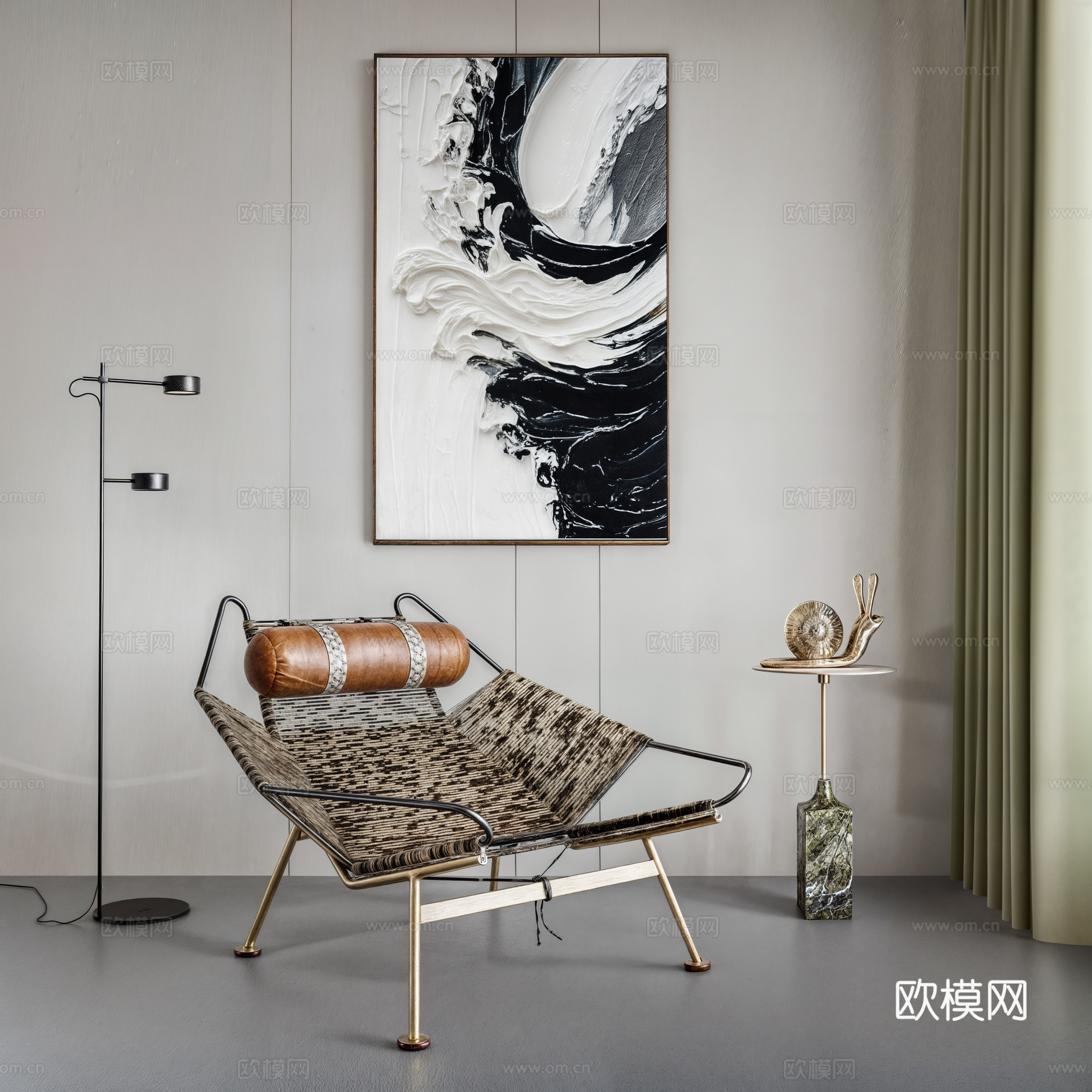 Modern leisure chair lounge chair outdoor chair floor lamp coffee table 3d model