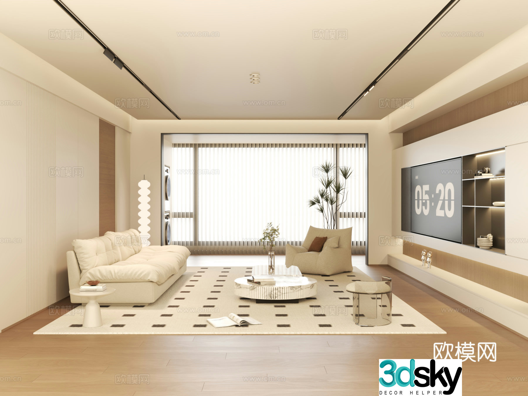Modern creamy living room sofa coffee table combination lazy sofa 3d model
