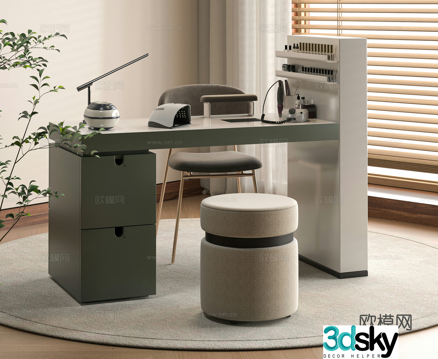 Modern manicure table and chair combination 3D model