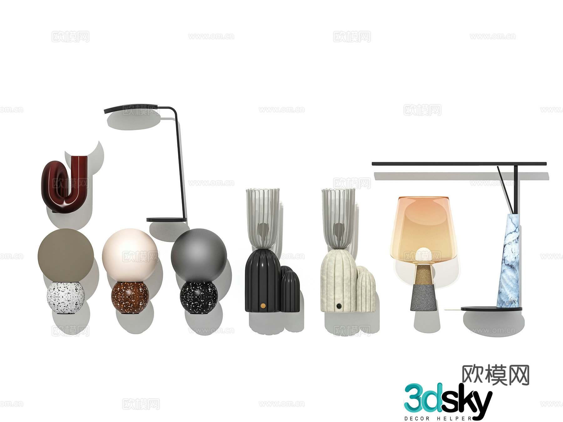 Modern Wasabi Table Lamp Ball Glass Stone Metal Table Lamp Combination 3D Model