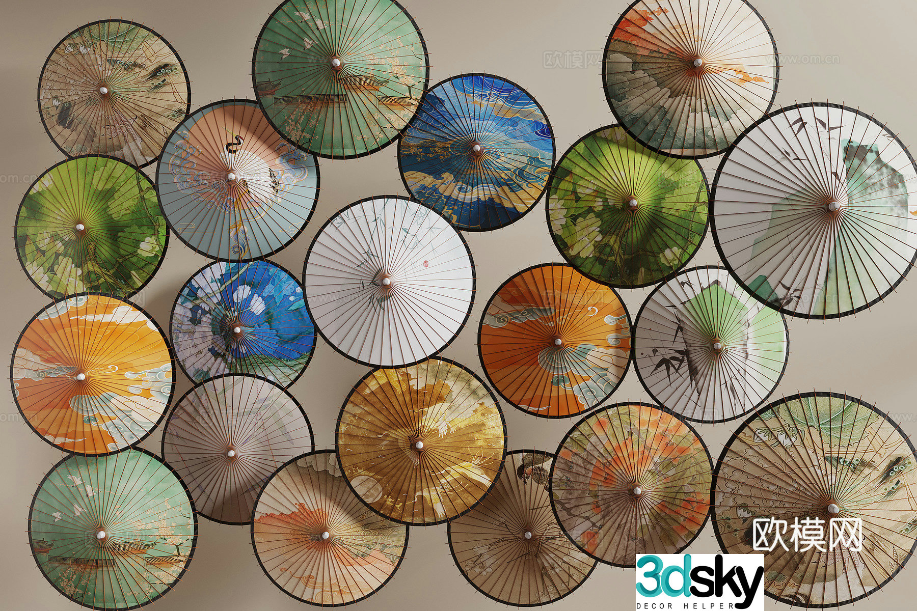 Chinese oil paper umbrella 3D model