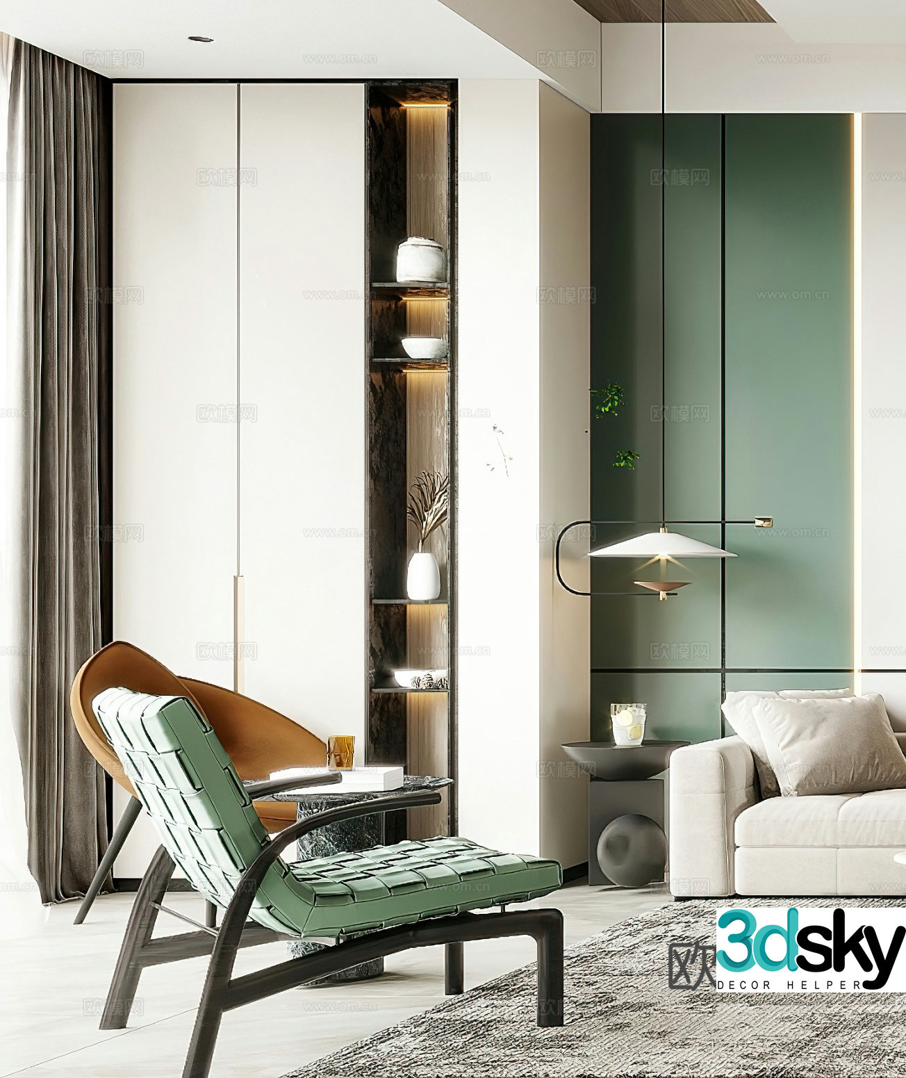 Modern leisure chair side table corner table chandeliers light luxury leisure chair single chair G6563d model