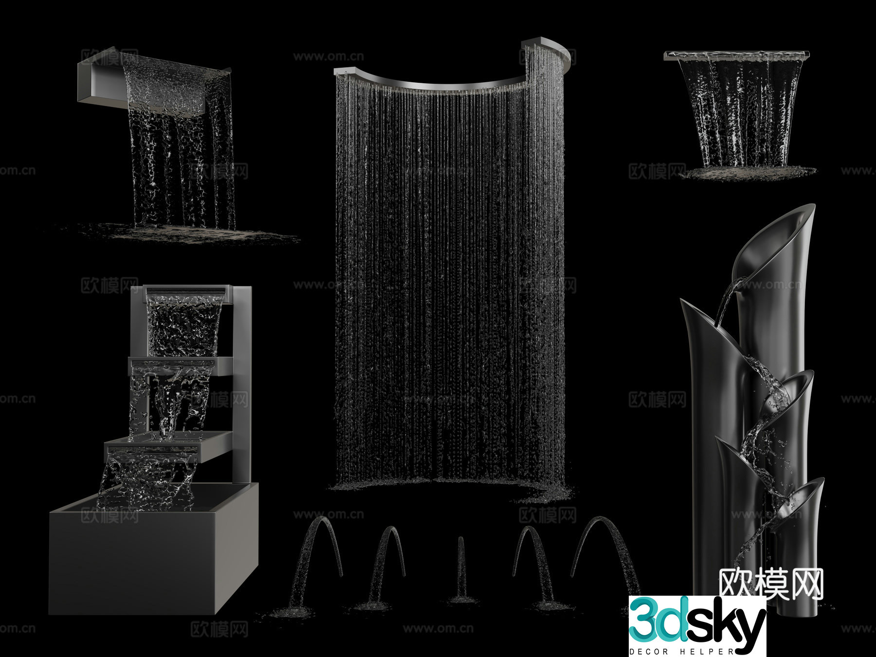 Modern Fountain Running Water Water Curtain Waterfall 3D Model