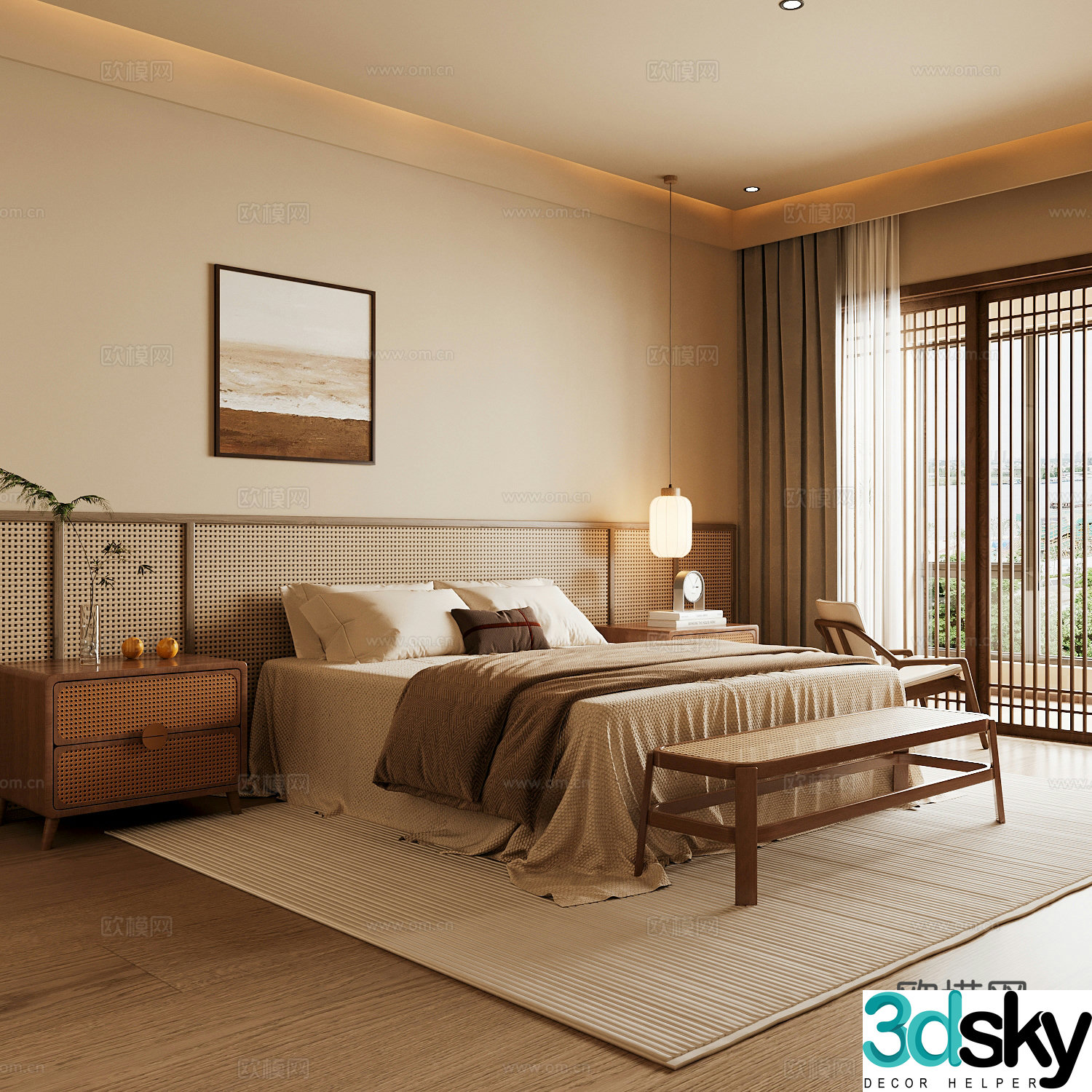 New Chinese style home bedroom Song family aesthetic bedroom Song style bedroom New Chinese style double bed 3D model