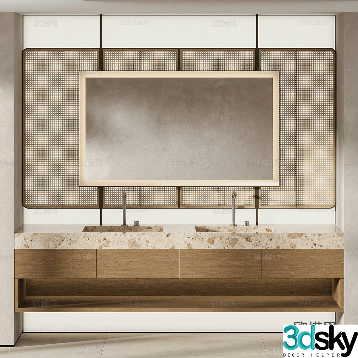 New Chinese style wabi-sabi bathroom cabinet 3D model