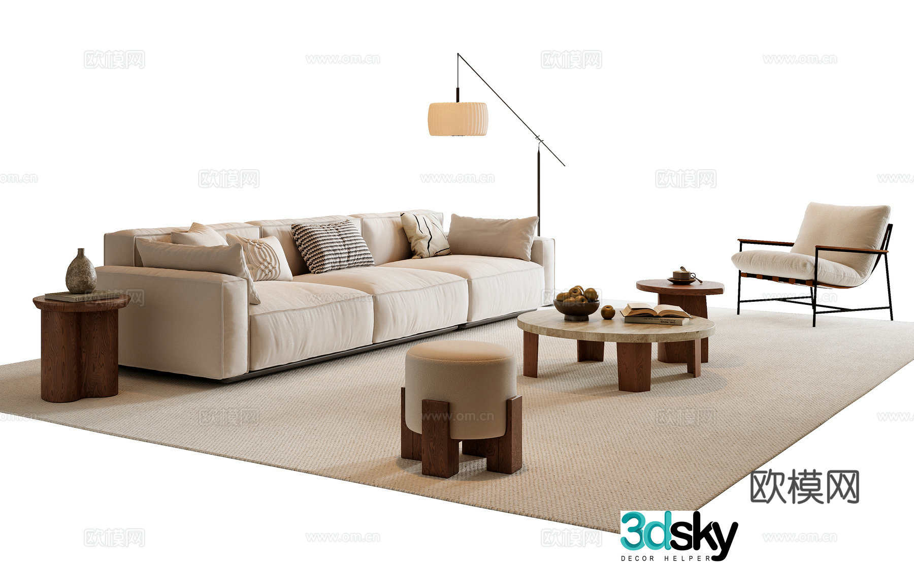 Medium style sofa coffee table combination 3D model