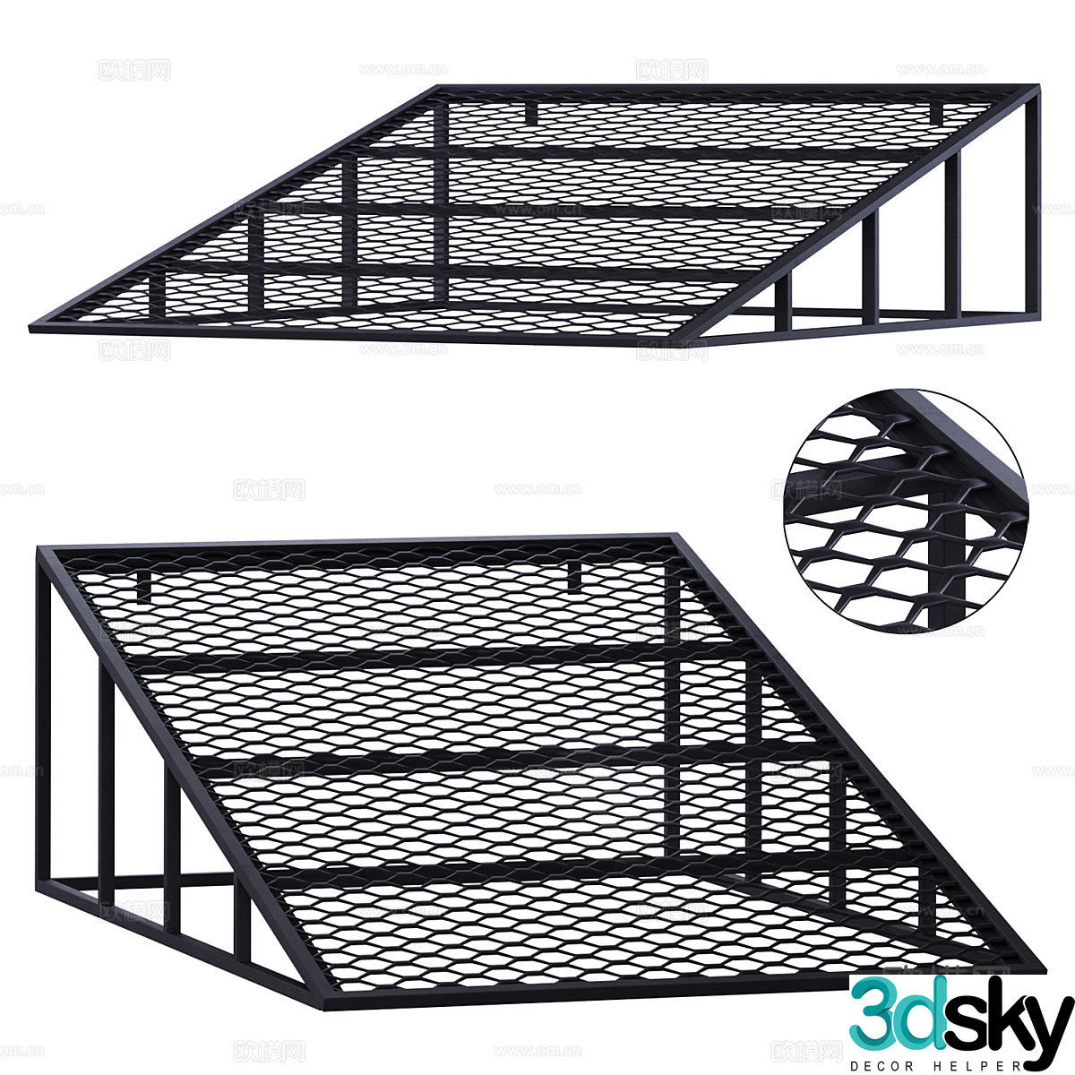 PVL ramp 3d model on metal mesh frame