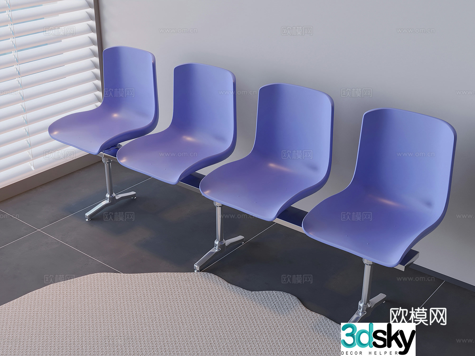 Public chairs rows of seats Airport station waiting chairs Backrest leisure chair 3d model